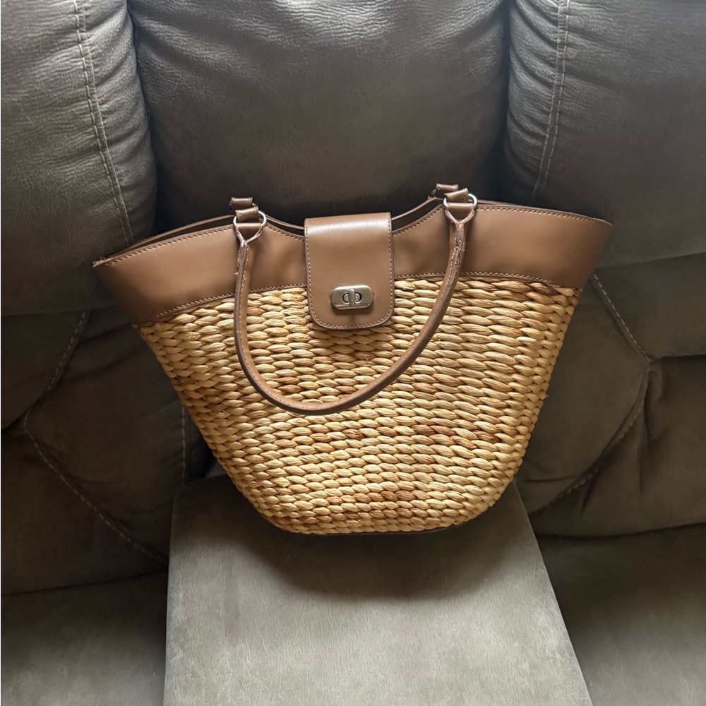 Brown and Tan Woven Tote Bag